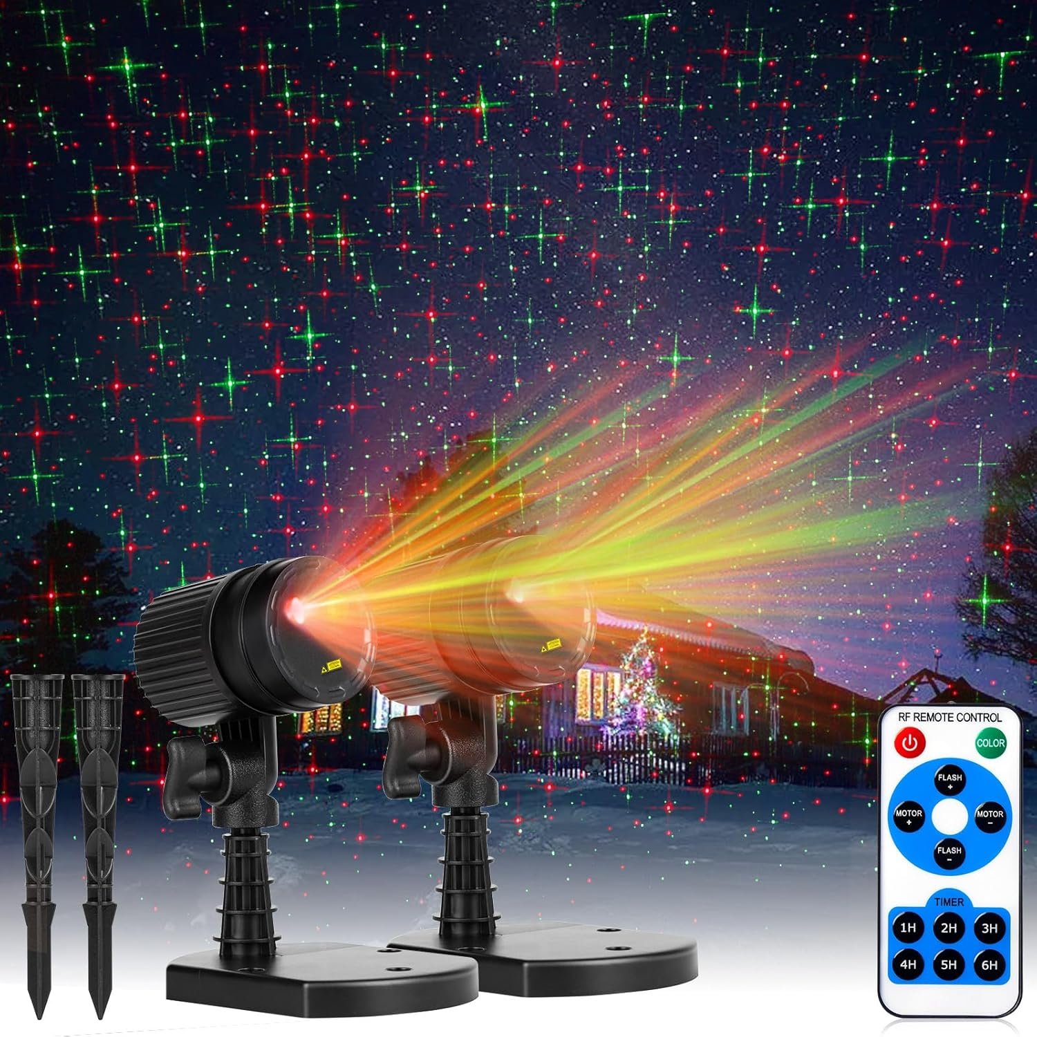 2 Pack Christmas Lights Laser Projector Outdoor Red and Green Starry Projection Light 3 Working Modes Waterproof Plug in Mountable for Holiday Xmas House Indoor Party New Year Decoration Show - Image 2