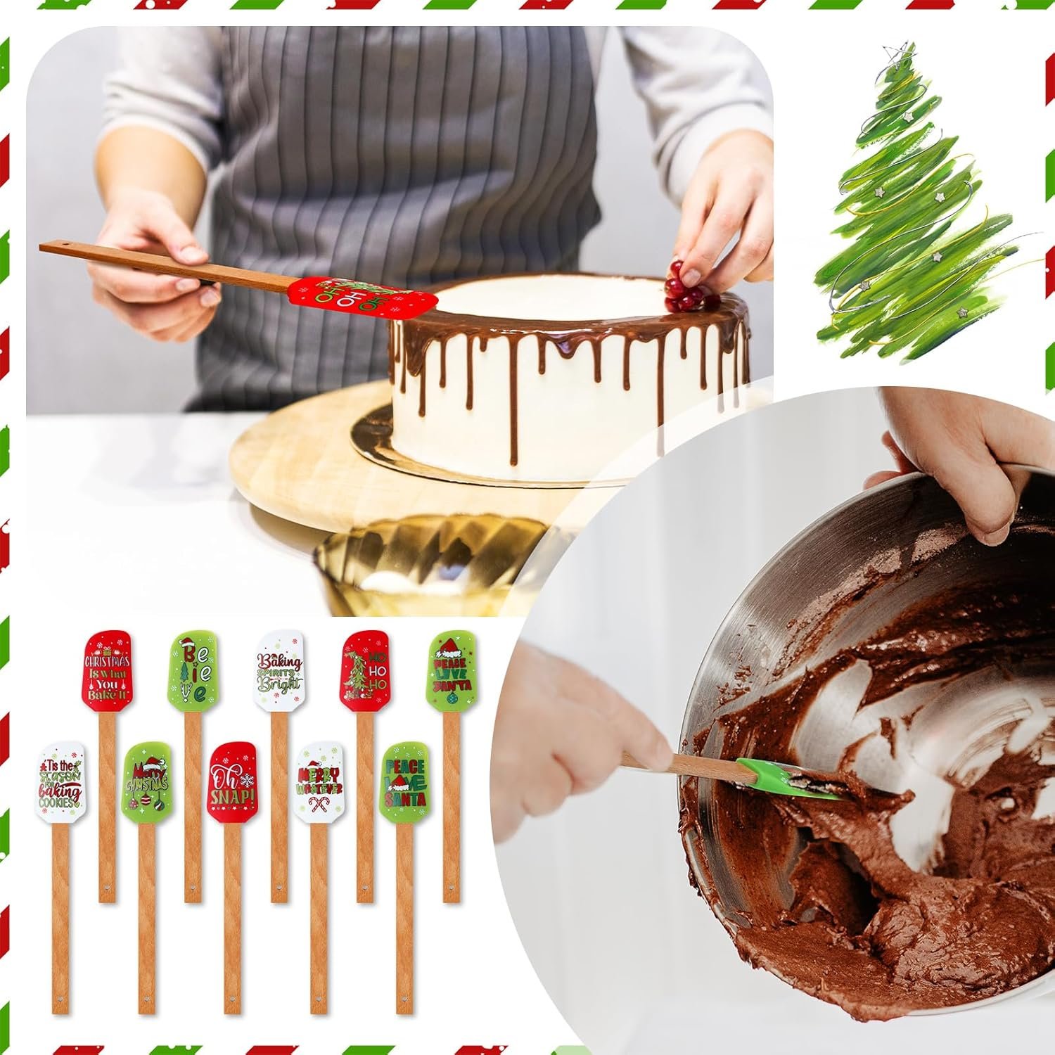 Patelai 10 Pcs Christmas Silicone Spatula Xmas Decorating Pattern Spatula Holiday Spatula for Christmas Kitchen Decorating Cake Cooking Baking Cookie Mixing Stir Butter Cream - Image 6