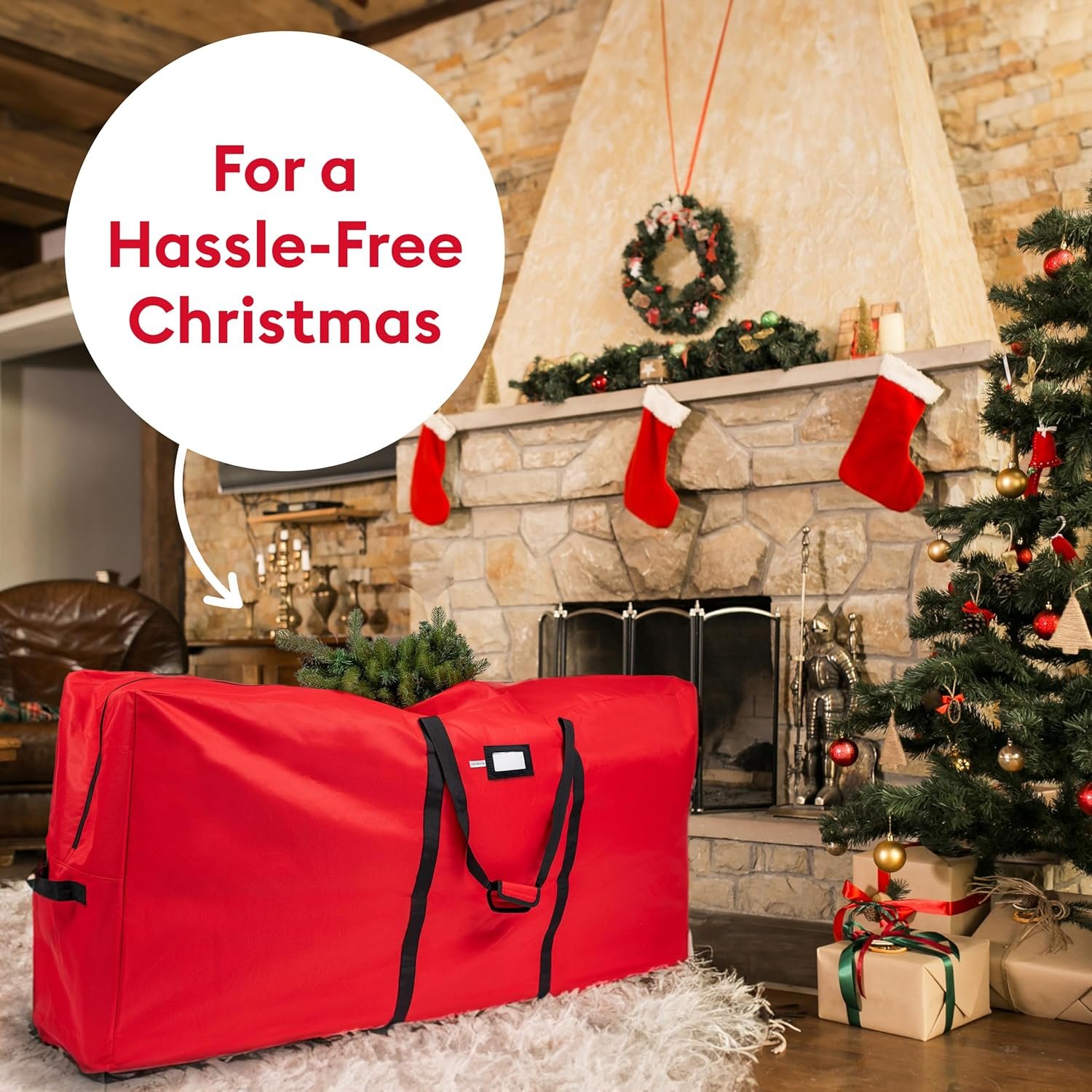 (Not Made In China) Christmas Tree Storage Bag 9 ft, Fits Up to 9ft Artificial Disassembled Trees, Durable Handles w/Tear Proof and Leak Proof 600D Oxford Canvas, Heavy Duty Laminated Interior - Image 8