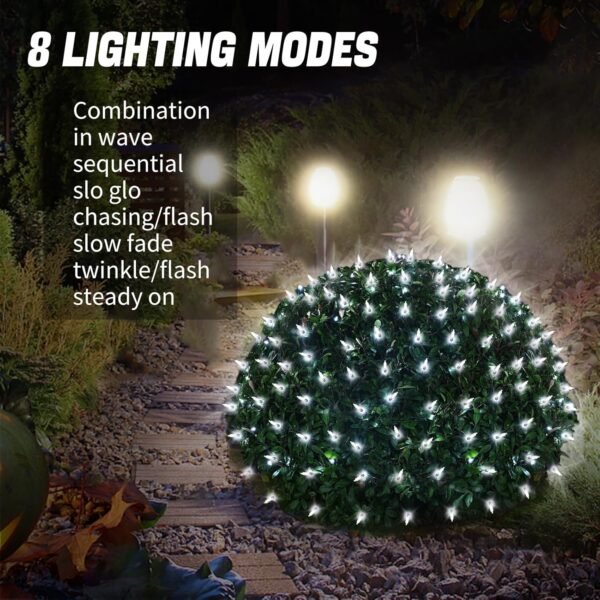 Solar Powered Christmas Net Lights Outdoor Mesh Lights for Bushes, 8 Modes Solar Christmas Lights Decorations Outdoor for Garden, Yard, 6Ft*6Ft, White - Image 3