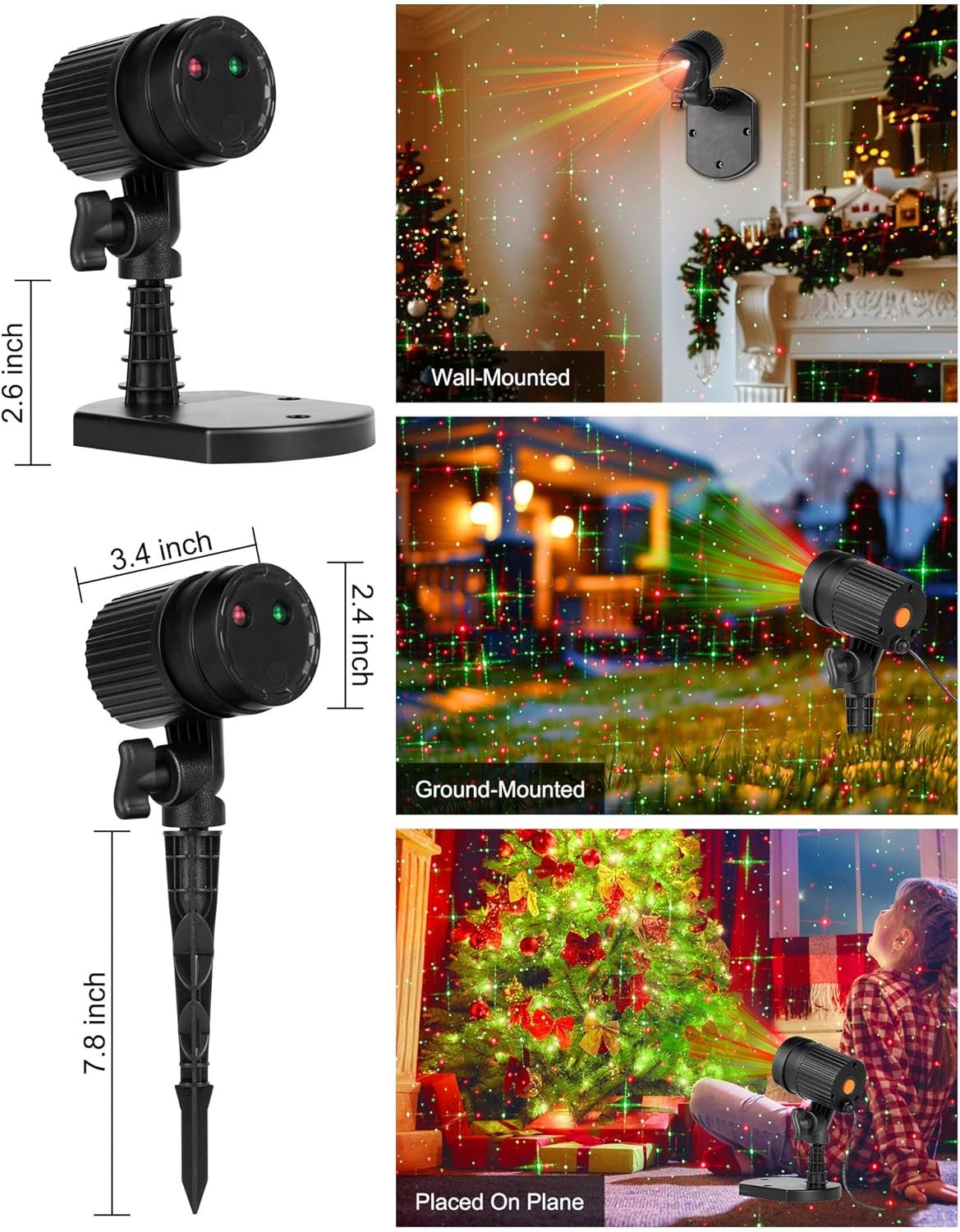 2 Pack Christmas Lights Laser Projector Outdoor Red and Green Starry Projection Light 3 Working Modes Waterproof Plug in Mountable for Holiday Xmas House Indoor Party New Year Decoration Show - Image 3