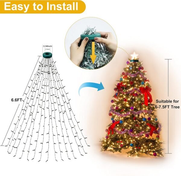 Christmas Tree Lights - Christmas Lights Indoor 400 LED 6.6FT x 16 Drop Christmas Outdoor Lights with 8 Models & Memory Function & Timer WarmWhite - Image 3