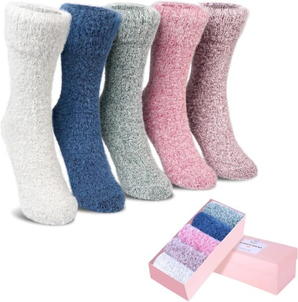 SISOSOCK Fuzzy Socks for Women Cozy Soft Warm Socks Casual Home Sleep Comfy Socks 5 Pack Winter Socks Gifts for Women - Image 2