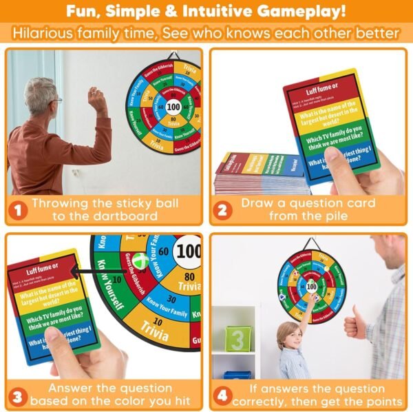 Garybank Conversation Dart Board Games for Kids Family, 56 Trivia Cards W/ 200+ Questions, Christmas Games Ideas for Kid, Teens & Adults, Strengthen Family Bonds & Have Fun Activities - Image 4