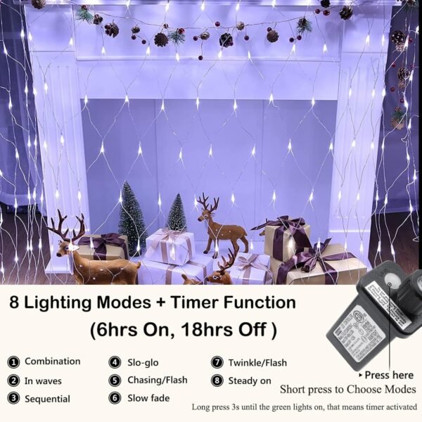 Joomer 12ft x 5ft 360 LED Christmas Net Lights,8 Modes Bush Mesh Lights Connectable, Timer, Waterproof for Christmas Trees, Bushes, Garden, Outdoor Decorations (Clear Wire, White) - Image 3