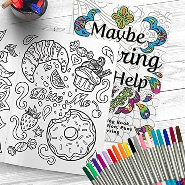 Maybe Swearing Will Help Adult Coloring Book Set - for Adults Relaxation with Markers in a Case - Motivational Swear Word Anxiety Relief - Color Cuss & Laugh Your Way to Less Stress - Image 3