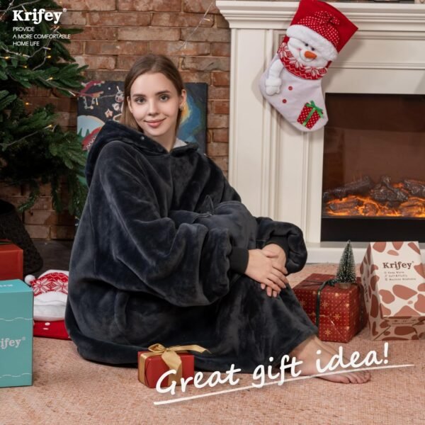 Krifey Wearable Blanket Hoodie, Oversized Sherpa Hooded as Birthday Gifts Christmas Gifts for Mom Women Girlfriend Men, Cozy Sweatshirt with Giant Pocket - Image 6