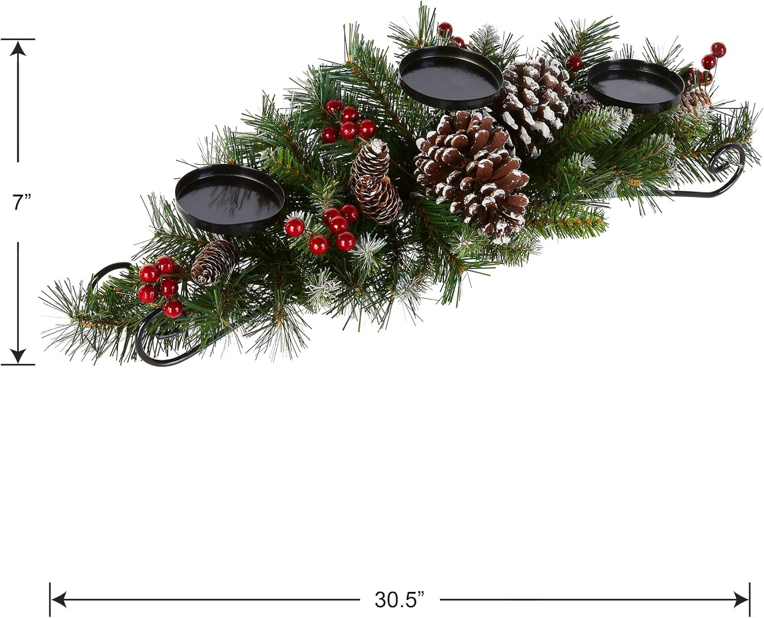 National Tree Company Artificial Christmas Centerpiece | Includes 3 Candle Holders, Red Berries, Pine Cones and Steal Base | Frosted Berry - 30 Inch - Image 6