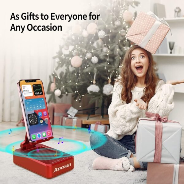 JTEMAN Portable Wireless Bluetooth Speakers with Phone Stand,Gifts for Women and Men,Birthday Christmas for Women Men,Kitchen Gadgets for Men,Compatible for iPhone/Samsung/Mini iPad - Red - Image 6