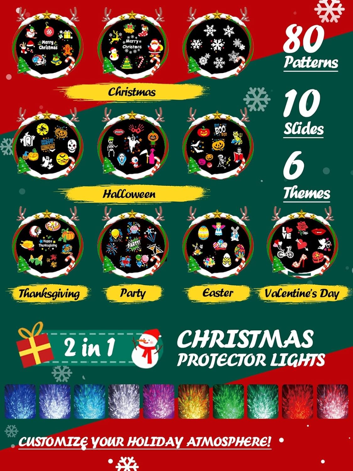 Christmas Holiday Projector Lights Outdoor Indoor, Anysun Christmas Decorations Brighter 80 Patterns & 3D Ocean Wave Light, Waterproof Christmas Lights with Timer for Party House Atmosphere-10 Slides - Image 3