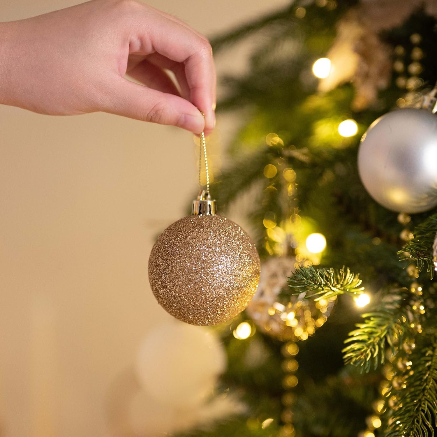 Valery Madelyn Christmas Tree Decorations Ornament Set for Fall Halloween Decor, 50ct White and Gold Shatterproof Christmas Ball Ornaments Bulk, 2.36 Inches Hanging Decor for Xmas Holiday Party - Image 6