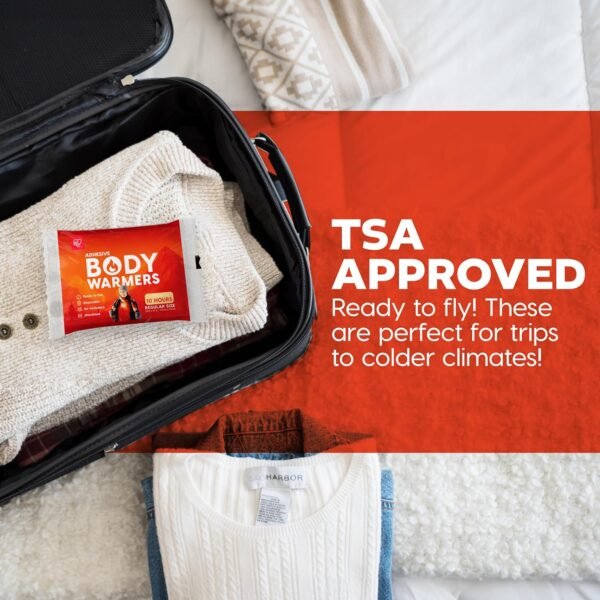 IRIS USA Adhesive Body Warmers, 60 Individual Warmers, Long-Lasting Up to 10 Hours Regular-Sized Disposable Handwarmers for Hands Feet Chest Back Arms and Legs, TSA-Approved, Winter Essentials - Image 7