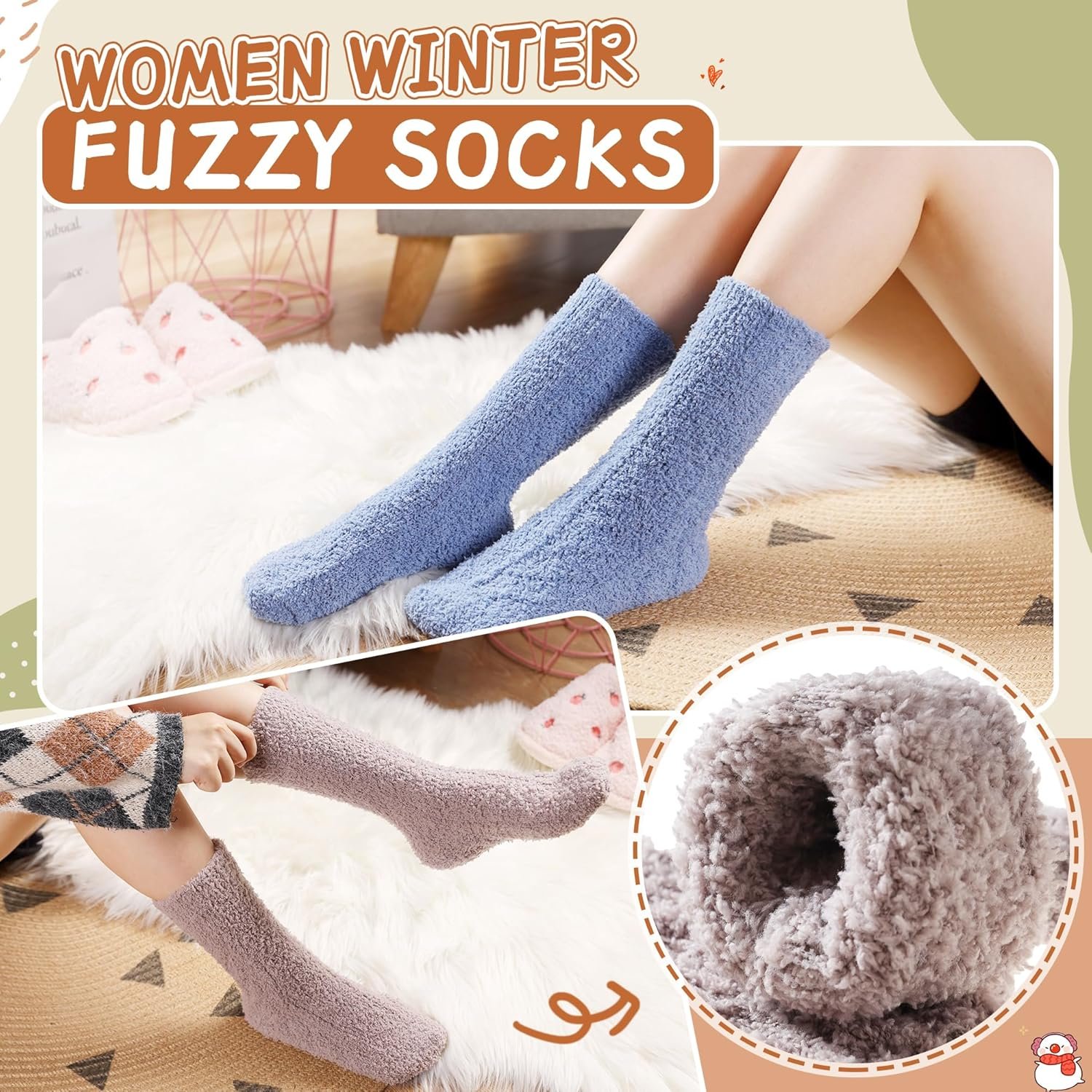 Velice Womens Fuzzy Socks Soft Cozy Fluffy Slipper Socks Winter Warm Plush Sleeping Christmas Socks 5 Pairs - Image 4
