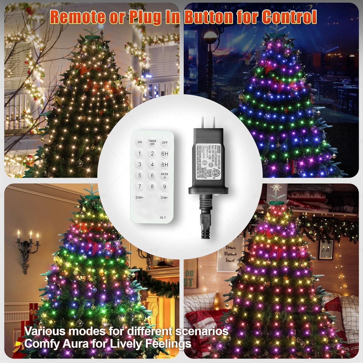 12 Modes Easy Christmas Tree Lights with Ring Indoor Outdoor - 6.56Ft x 12 Lines String 288 LED Timer Dimmable Remote Waterproof Light for 6 7 Ft Xmas Trees (Warm White or Multicolor) - Image 5