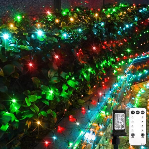 suddus 360 LED Christmas Net Lights, Net Lights Outdoor Mesh Lights,12ft x 5ft String Lights with Remote Waterproof Connectable Green Wire for Bushes, Hedge, Trees, Fence, Multicolor - Image 2