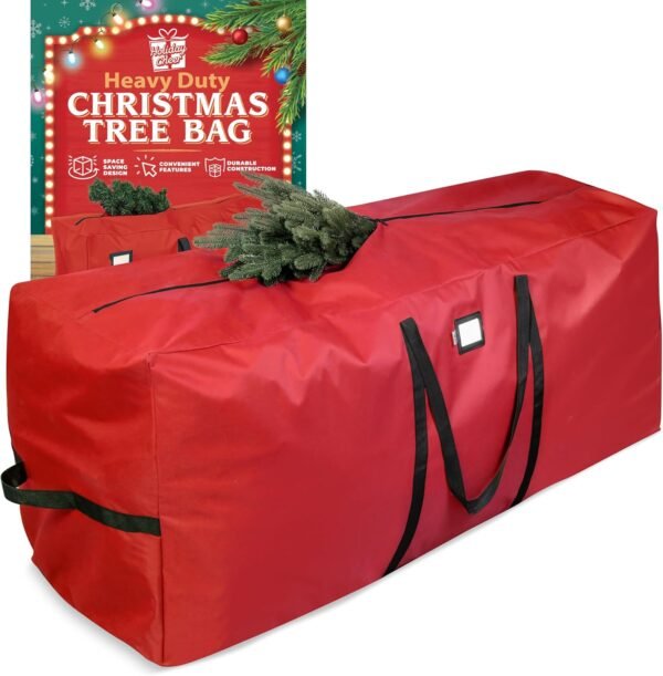 Holiday Cheer Christmas Tree Storage Bag – Heavy Duty Christmas Tree Bag Fits Up to 7.5ft Tall Artificial Christmas Tree, Waterproof with Durable Handles & Zipper – Xmas Tree Storage Bag (RED) - Image 2