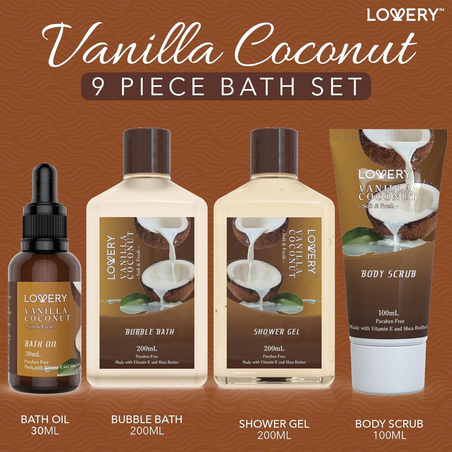 Bath and Body Gift Basket For Women and Men – 9 Piece Set of Vanilla Coconut Home Spa Set, Includes Fragrant Lotions, Extra Large Bath Bombs, Coconut Oil, Luxurious Bath Towel & More - Image 3