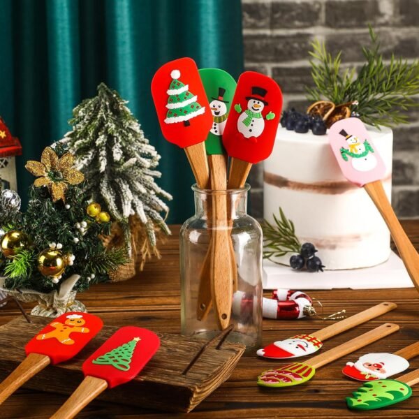 Patelai 10 Pcs Christmas Silicone Spatula Xmas Cake Spatula with Wooden Handle Snowmen Pancake Spatula Cute Pan Scraper Xmas Dish Scraper Cooking Spatulas for Kitchen Mixing Baking (Novel Style) - Image 5