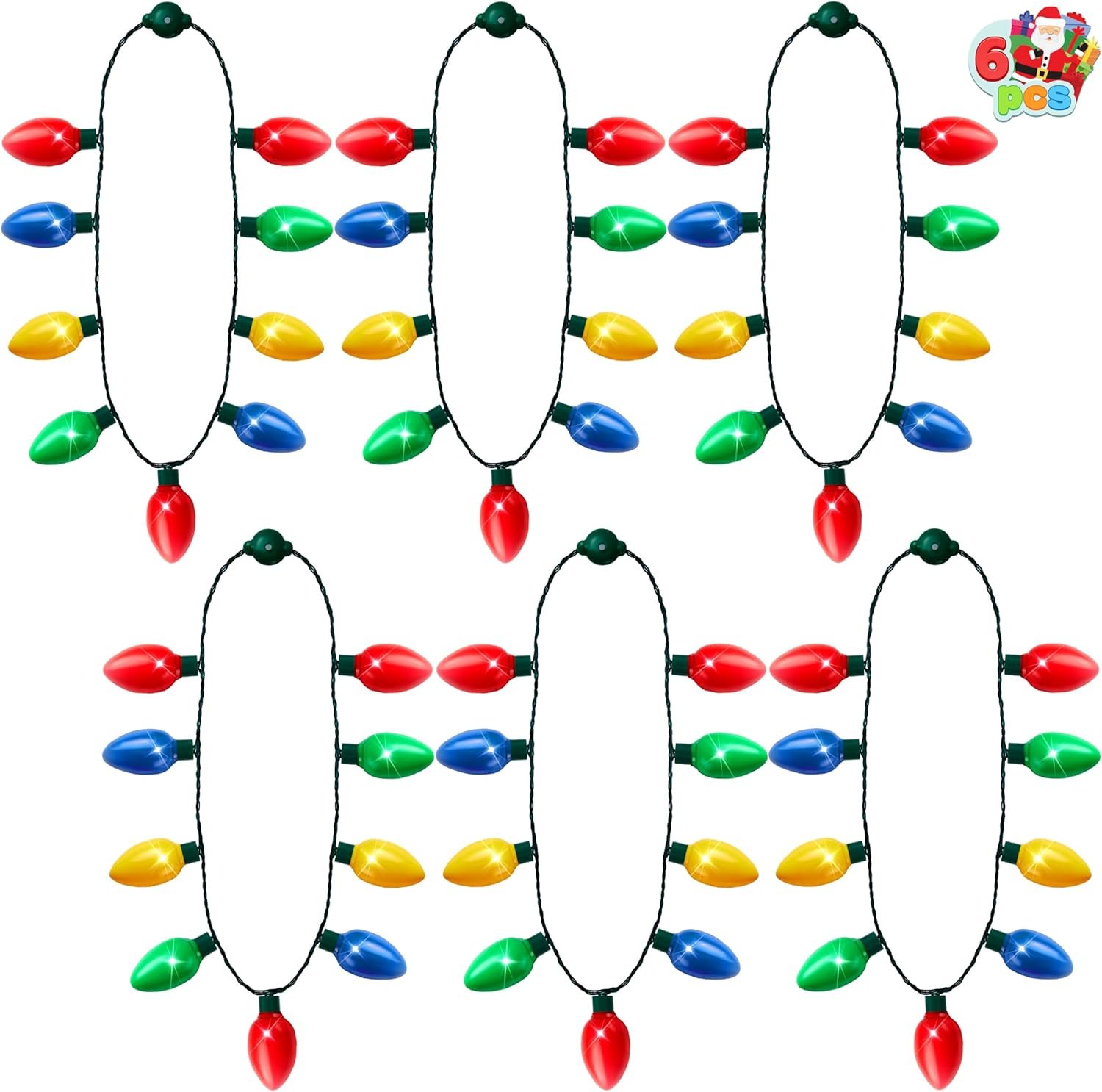 JOYIN 6 Packs Christmas LED Light Up Bulb Necklaces 9 Bulbs LED Necklace Holiday Necklace Xmas Costume Accessories for Christmas Party Favor Party Supply - Image 2