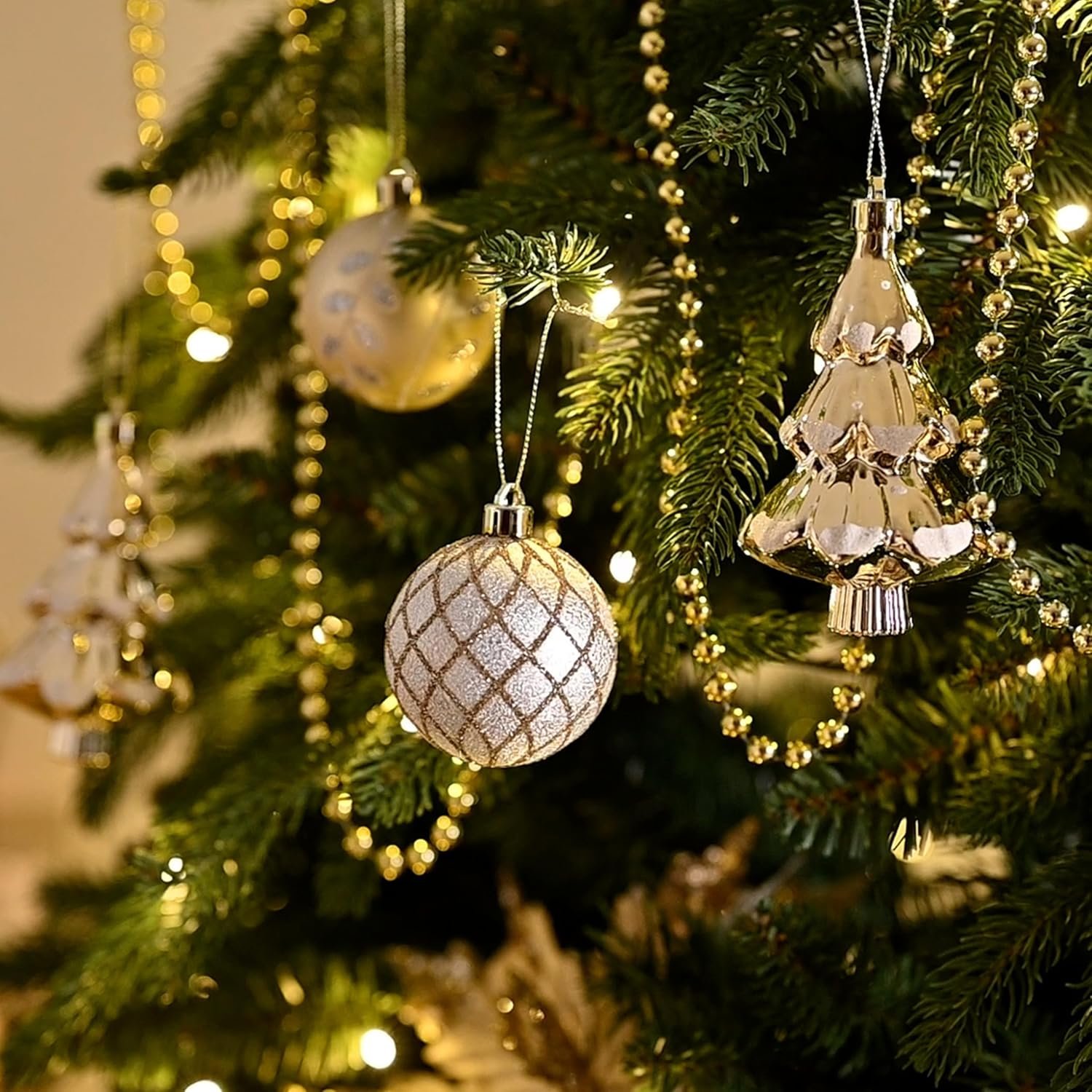 Valery Madelyn Christmas Ball Ornaments, 100ct White and Gold Shatterproof Christmas Tree Decorations Set, Elegant Hanging Ornaments for Xmas Trees Bulk Holiday Decor - Image 7