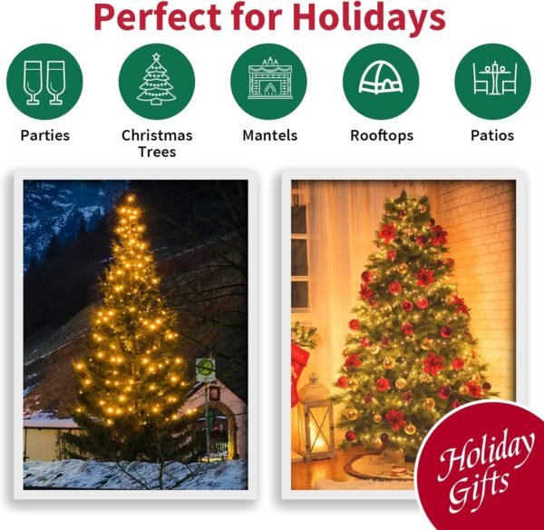 Yellow Wide Angle LED String Lights, 64.8 Ft 300 Count, Pack of 3 Strands 21.9 Ft 100 Lights UL Certified Commercial Grade Green Wire 5mm Holiday String Light - Image 8