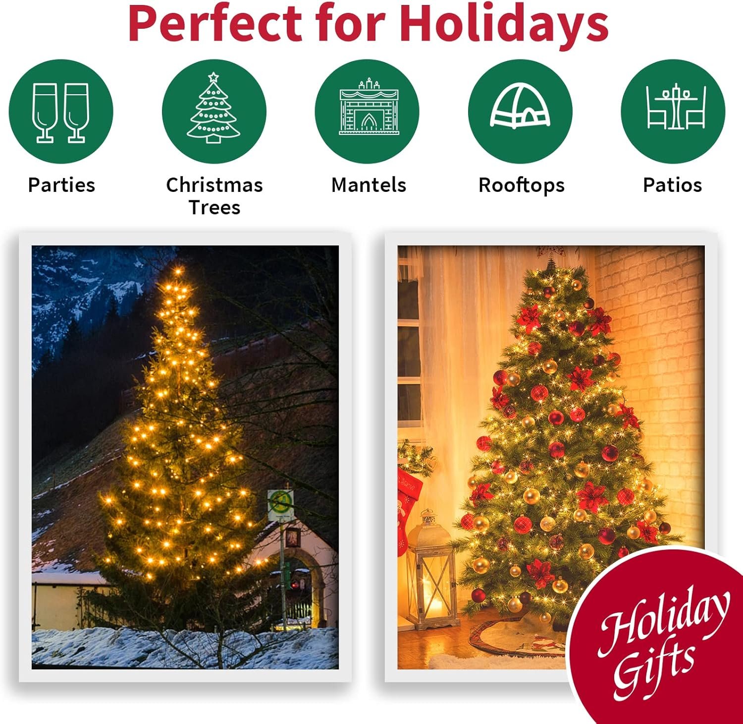 Yellow Wide Angle LED String Lights, 64.8 Ft 300 Count, Pack of 3 Strands 21.9 Ft 100 Lights UL Certified Commercial Grade Green Wire 5mm Holiday String Light - Image 8