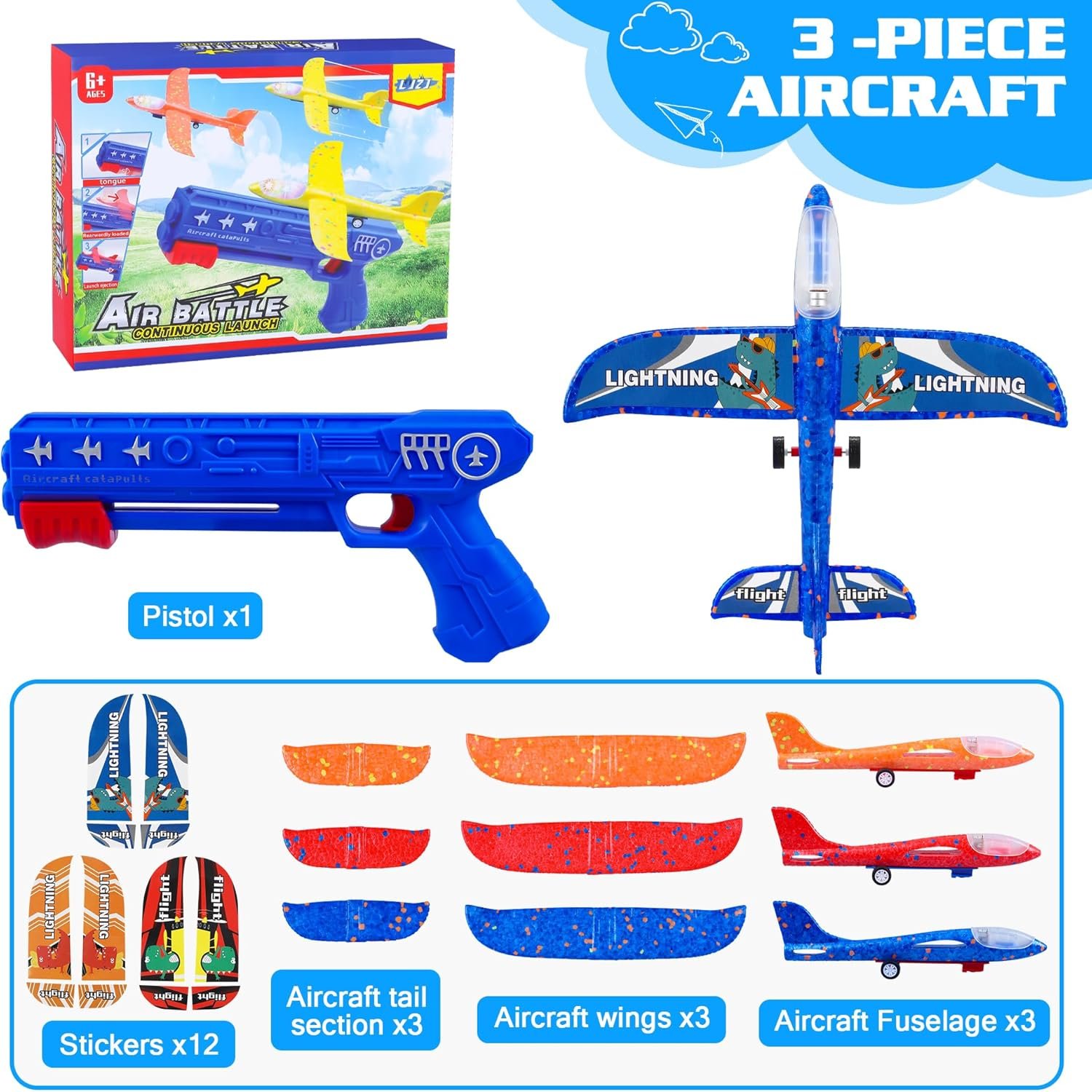 3 Pack Airplane Launcher Toys, 2 Flight Modes LED Foam Glider Catapult Plane, Outdoor Flying Toy for Kids, Birthday Gifts for Boy Girl 6+ Year Old, B-Day Party Supplies - Image 4