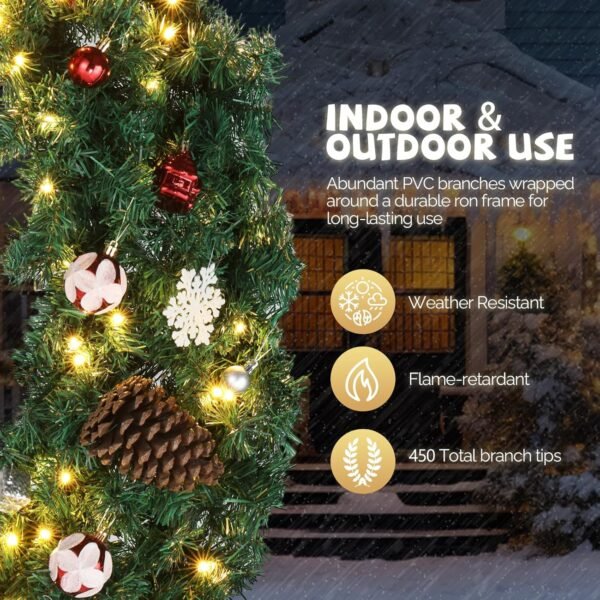 VINGLI 48 Inch Pre-lit Artificial Christmas Wreath, Ourdoor Christmas Wreath Decorations with 150 LED Lights and 450 PVC Branch Tips for Garage, Xmas Door Wreath w/Bow, Pine Cones, Ornaments, Plug-in - Image 5
