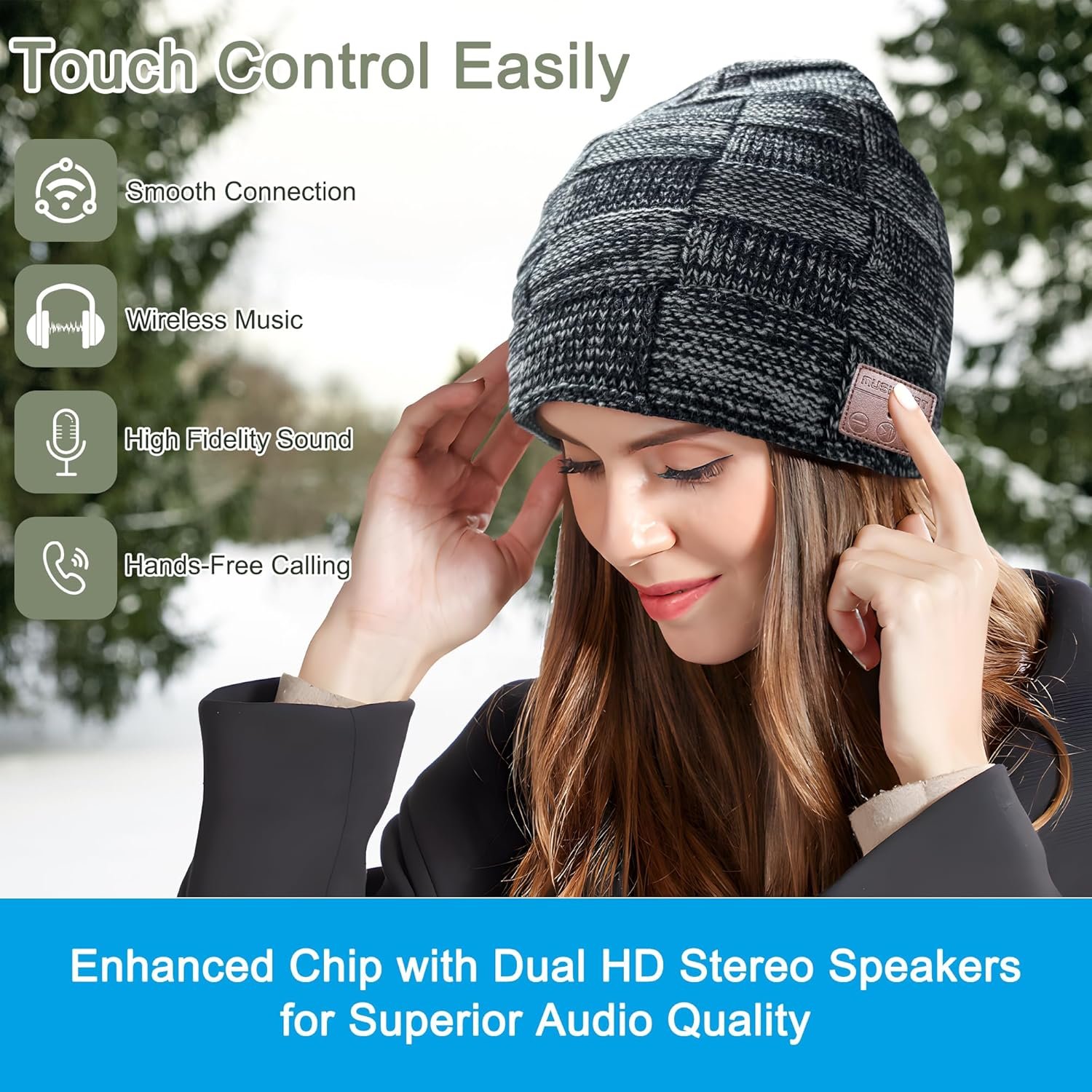 Bluetooth Beanie, Bluetooth 5.2 Comfortable and Warm Beanies Hats for Men/Women/Teens, HD Stereo and Built-in Microphone, Unique Tech Gifts for Christmas Stocking Stuffers, Dark Grey - Image 4