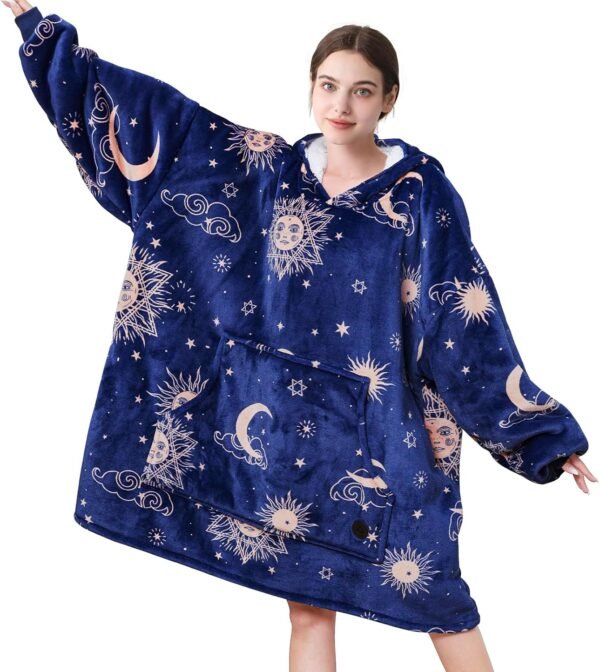 THREE POODLE Wearable Blanket Hoodie for Women, Oversized Sherpa Sweatshirt Blanket for Adults Men, Warm Cozy Star Hooded Blanket, Gifts for Mom Girlfriend Sister - Image 2