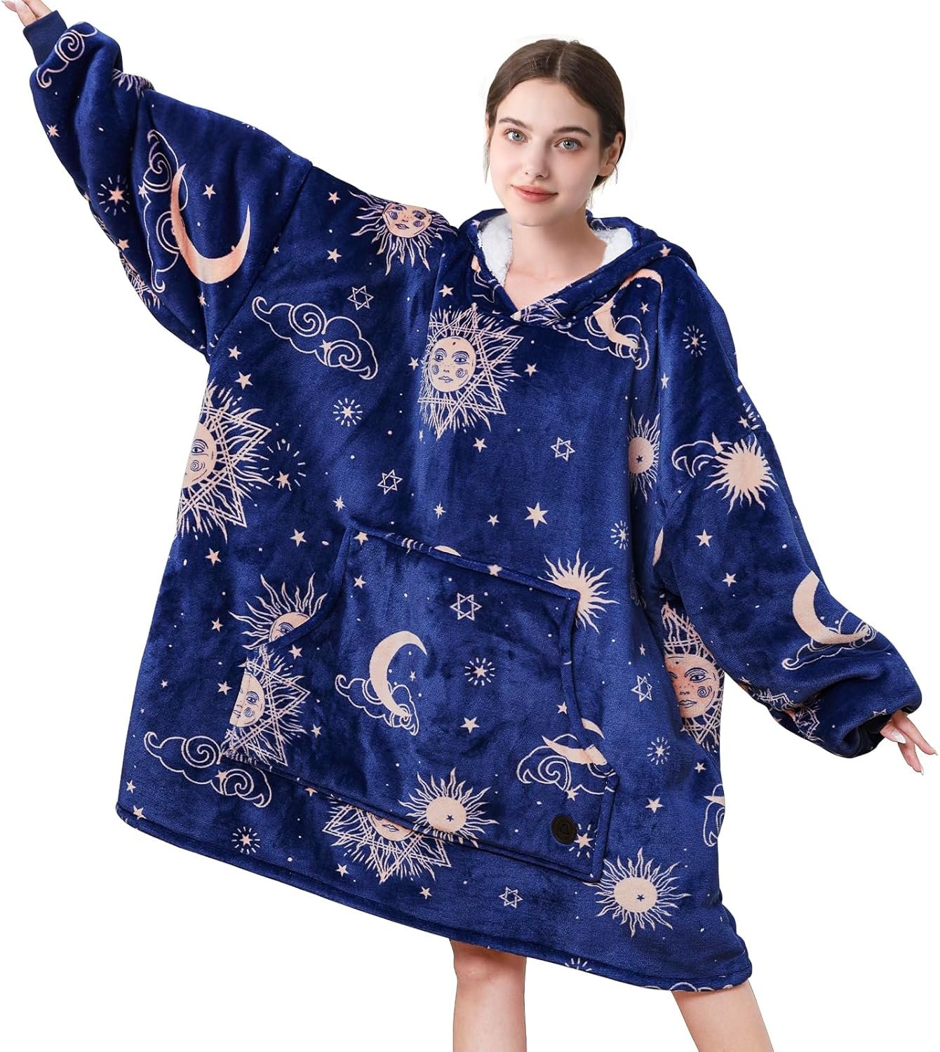 THREE POODLE Wearable Blanket Hoodie for Women, Oversized Sherpa Sweatshirt Blanket for Adults Men, Warm Cozy Star Hooded Blanket, Gifts for Mom Girlfriend Sister - Image 2