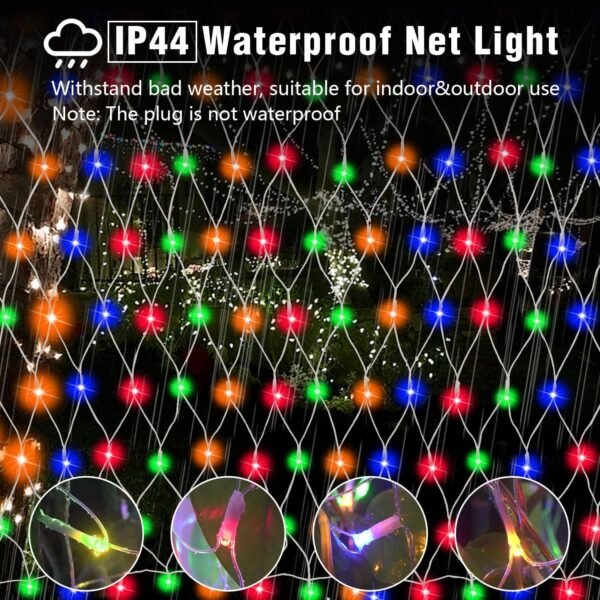 (Upgraded) Outdoor Christmas Lights, 360 LED Sturdy Christmas Net String Lights, 12x5Ft 8 Light Modes Christmas Decoration Lights for Backyards, Gardens, Bushes, Lawns, Patio, New Year - Multicolored - Image 3