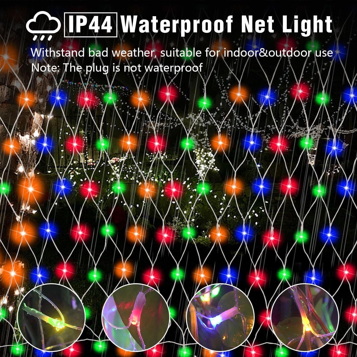 (Upgraded) Outdoor Christmas Lights, 360 LED Sturdy Christmas Net String Lights, 12x5Ft 8 Light Modes Christmas Decoration Lights for Backyards, Gardens, Bushes, Lawns, Patio, New Year - Multicolored - Image 3
