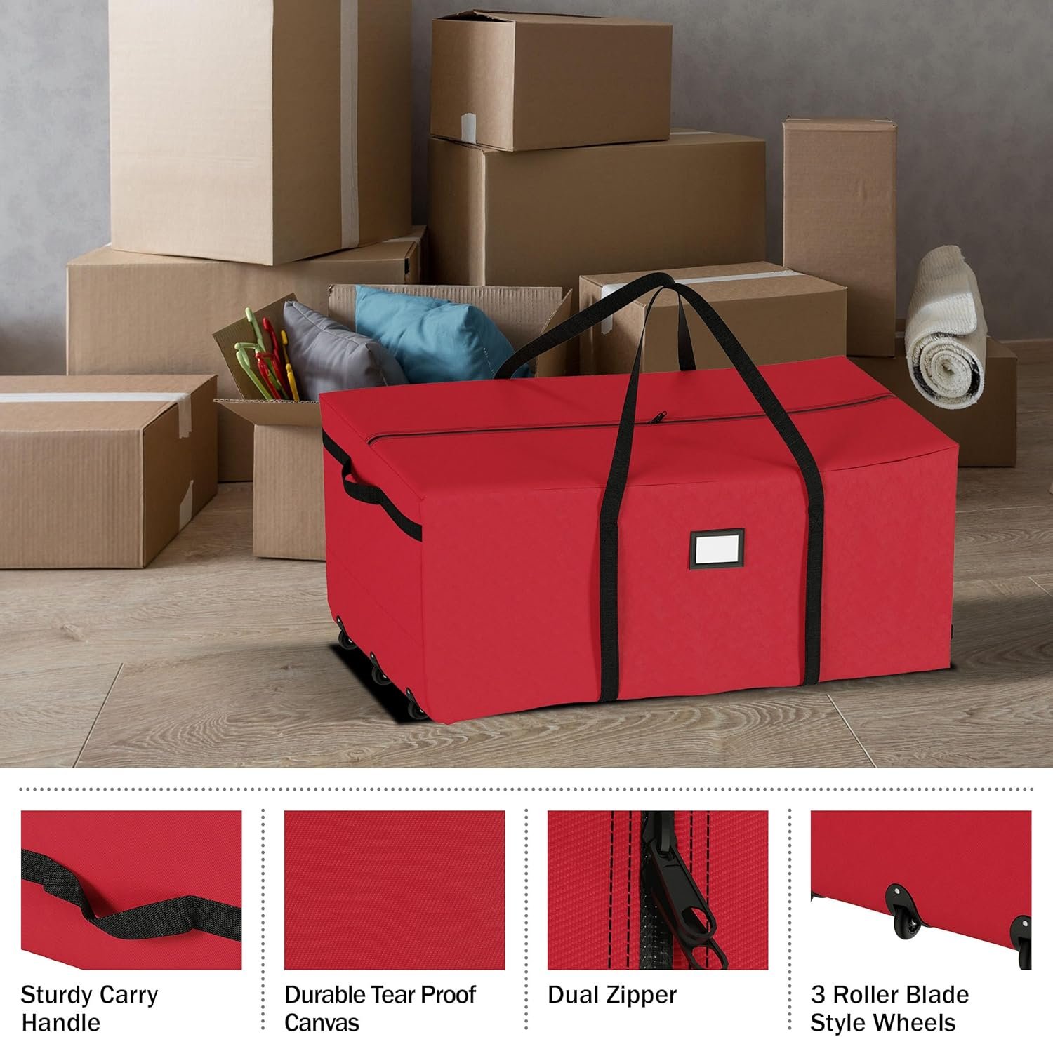 Rolling Christmas Tree Storage Bag - Holds 9-Foot Artificial Trees, Holiday Decorations, Inflatables, Garland, and More by Elf Stor (Red) - Image 5