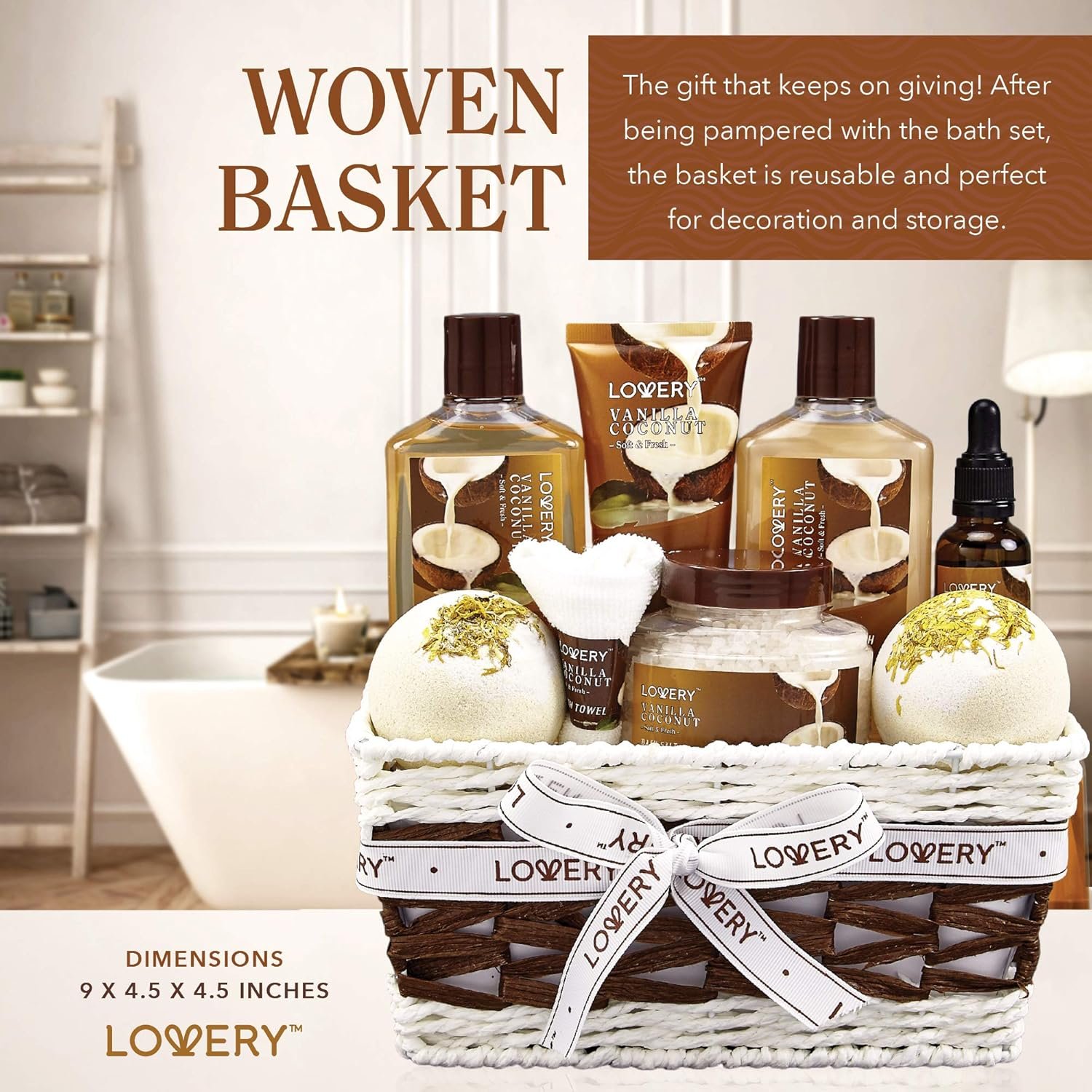 Bath and Body Gift Basket For Women and Men – 9 Piece Set of Vanilla Coconut Home Spa Set, Includes Fragrant Lotions, Extra Large Bath Bombs, Coconut Oil, Luxurious Bath Towel & More - Image 10