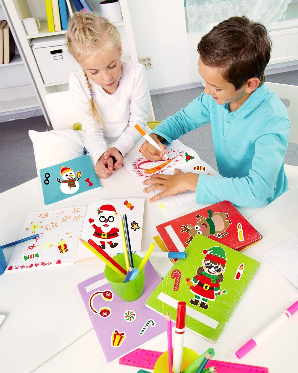 40 Sheets Christmas Stickers for Kids, Craft DIY Christmas Santa Snowman Reindeer Elf Face Stickers, Make Your Own Christmas Stickers for Kids Boys Girls Holiday Christmas Party Favors Games Stickers - Image 6