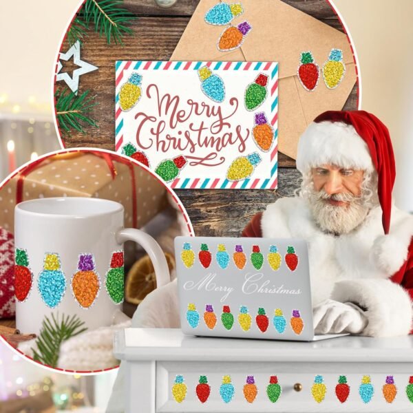 Whaline Christmas Stickers Roll Laser Light Bulb Seal Stickers 5 Colors Xmas Waterproof Self-Adhesive Decals for Envelope Journal Decor Party Supplies, 500Pcs - Image 8