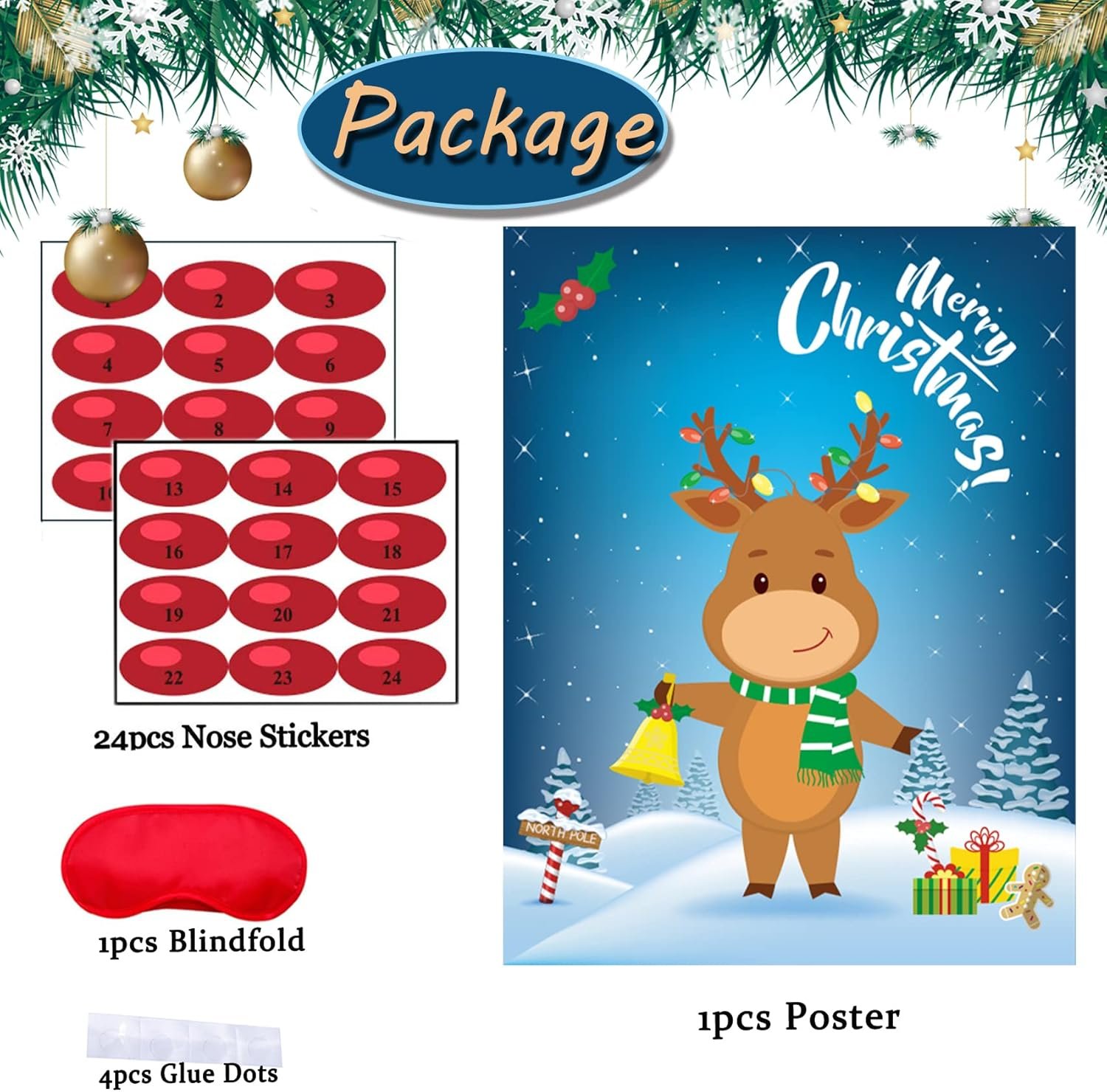 Christmas Party Games for Kids Pin The Nose On The Deer Kids Christmas Games for Party Christmas Activities for Families Pin The Nose On The for Adults Christmas Games - Image 4