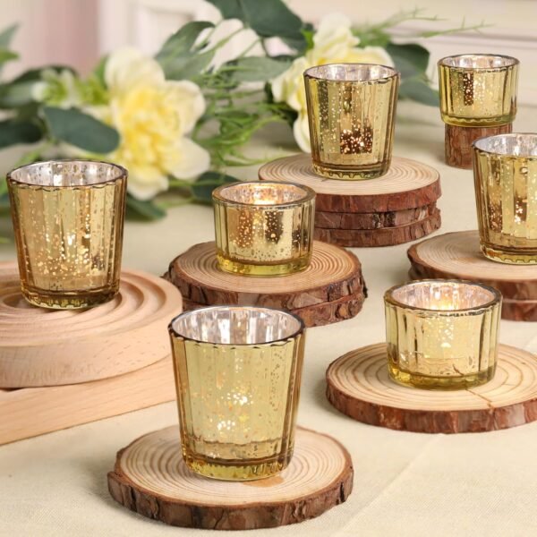 8pcs Assorted Ribbed Gold Votive Candle Holders for Wedding Centerpiece, Mercury Tea Light Candle Holders, Gold Glass Candle Holder for Table Centerpiece, Wedding, Home and Party Decorations - Image 7
