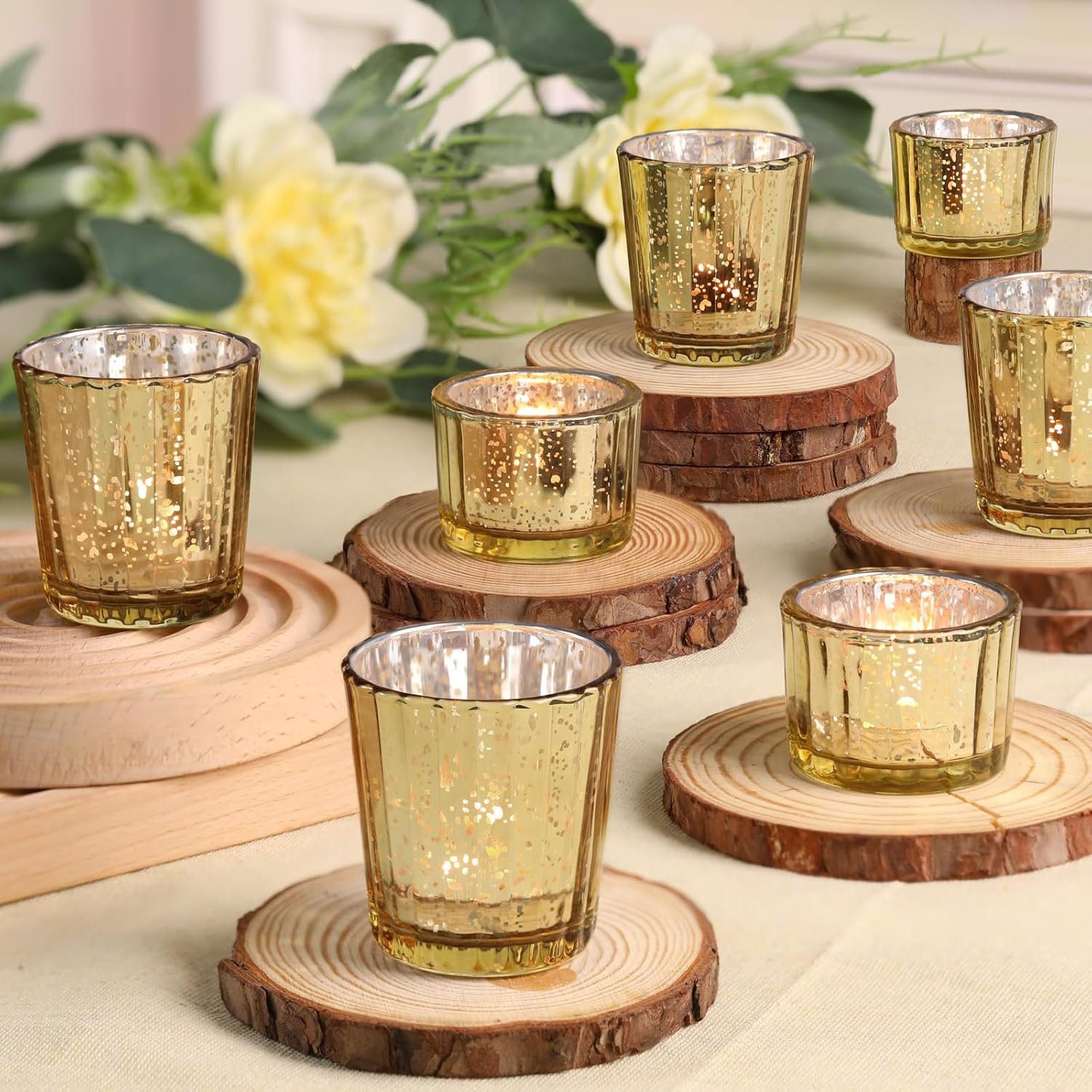 8pcs Assorted Ribbed Gold Votive Candle Holders for Wedding Centerpiece, Mercury Tea Light Candle Holders, Gold Glass Candle Holder for Table Centerpiece, Wedding, Home and Party Decorations - Image 7