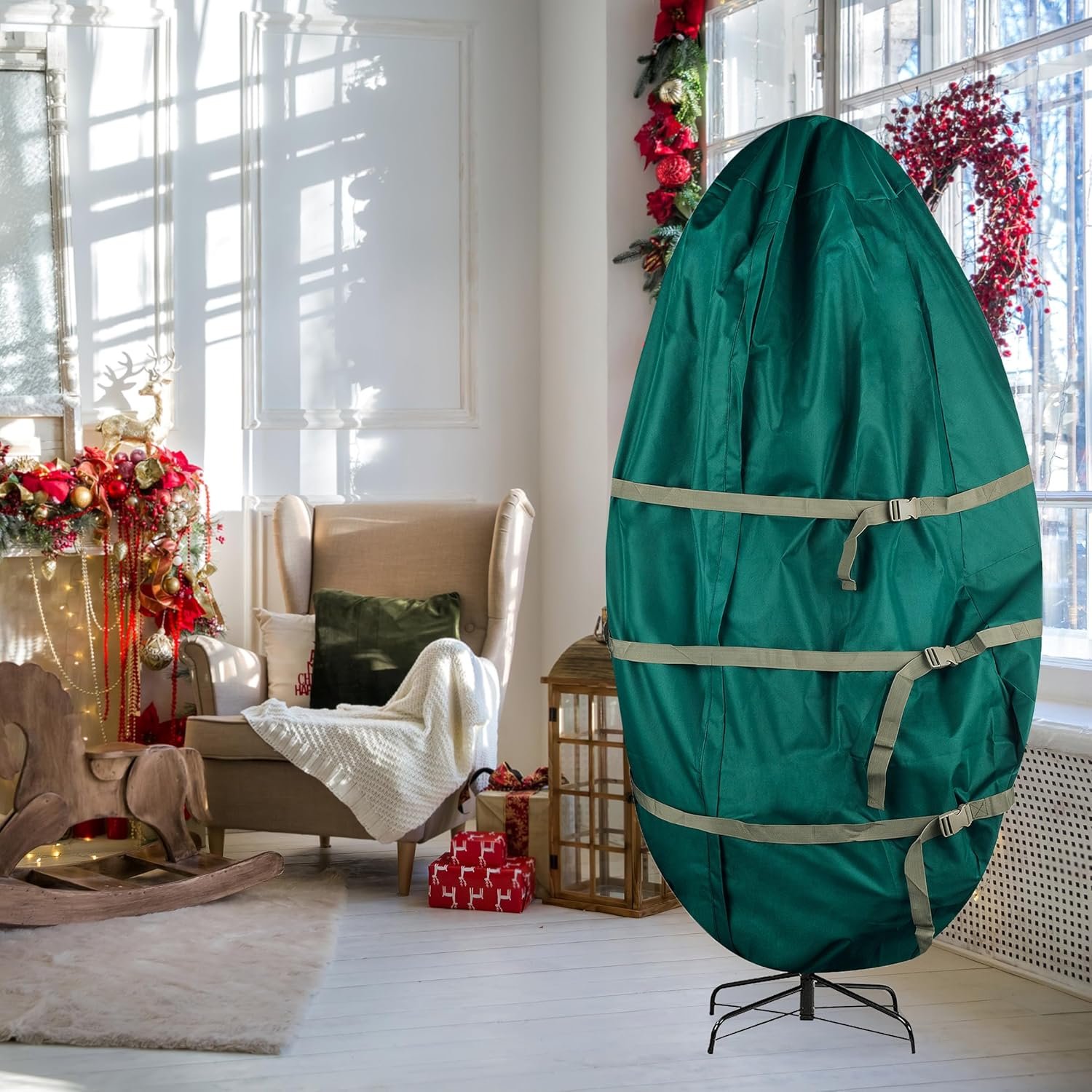 Upright Christmas Tree Storage Bag - Canvas Cover for 7.5-Foot Artificial Trees, Inflatables, and Christmas Decorations by Tiny Tim Totes (Green) - Image 7