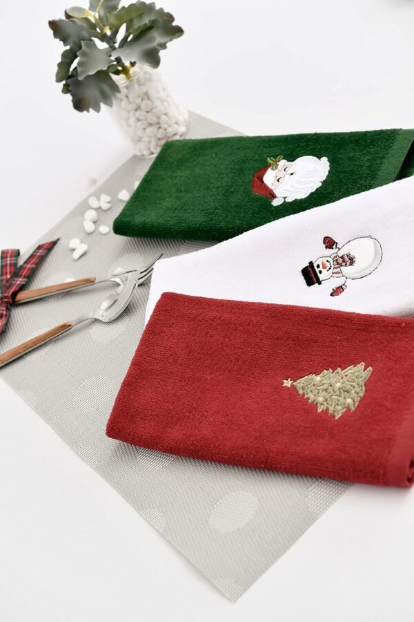 （2024 New Thickening） Christmas Hand Towels for Kitchen and Bathroom, 12x18 Cotton, High Absorbency, Christmas Holiday Decorative Dishwashing Towels Hand Towels 3-Pack Gift Set - Image 4