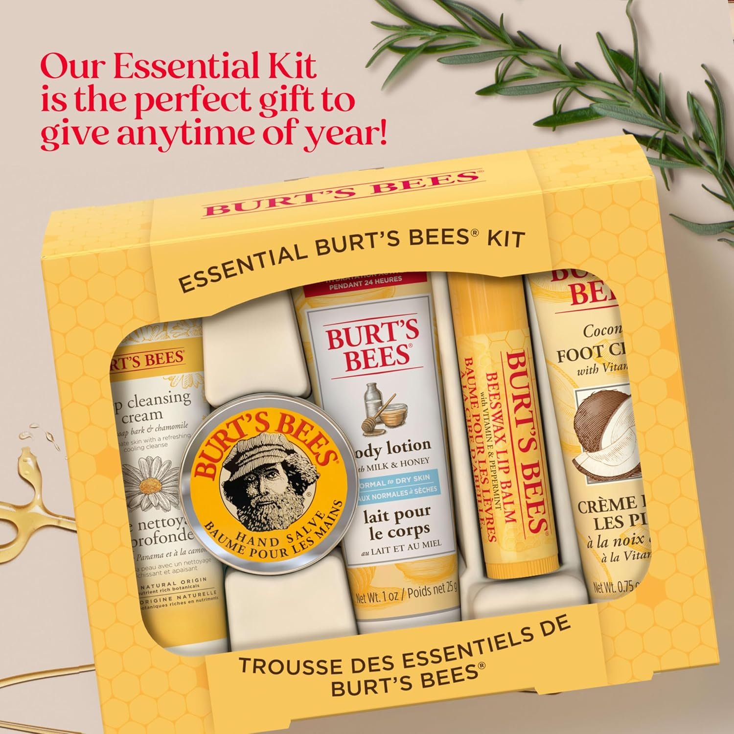 Burt's Bees Christmas Gifts, 5 Stocking Stuffers Products, Everyday Essentials Set - Original Beeswax Lip Balm, Deep Cleansing Cream, Hand Salve, Body Lotion & Coconut Foot Cream, Travel Size - Image 7