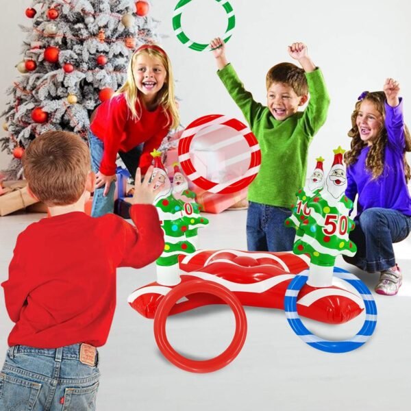 TURNMEON Giant Inflatable Christmas Tree Ring Toss Party Game Toys Kids Adults Family Stocking Stuffers Christmas Party Supplies Favors Decoration Indoor Outdoor Games(4 Score Santa Base, 4 Rings) - Image 7