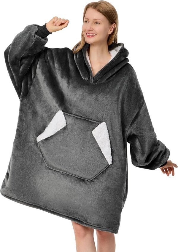 Ramees Wearable Blanket Hoodie, Oversized Sherpa Fleece Sweatshirt Blanket with Sleeves and Pockets - Image 2