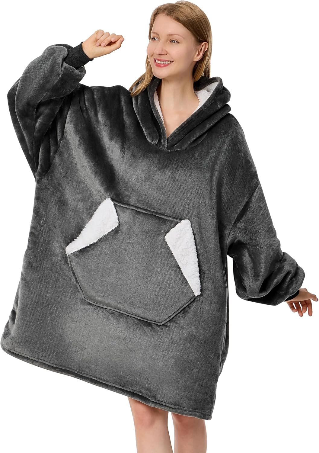 Ramees Wearable Blanket Hoodie, Oversized Sherpa Fleece Sweatshirt Blanket with Sleeves and Pockets - Image 2