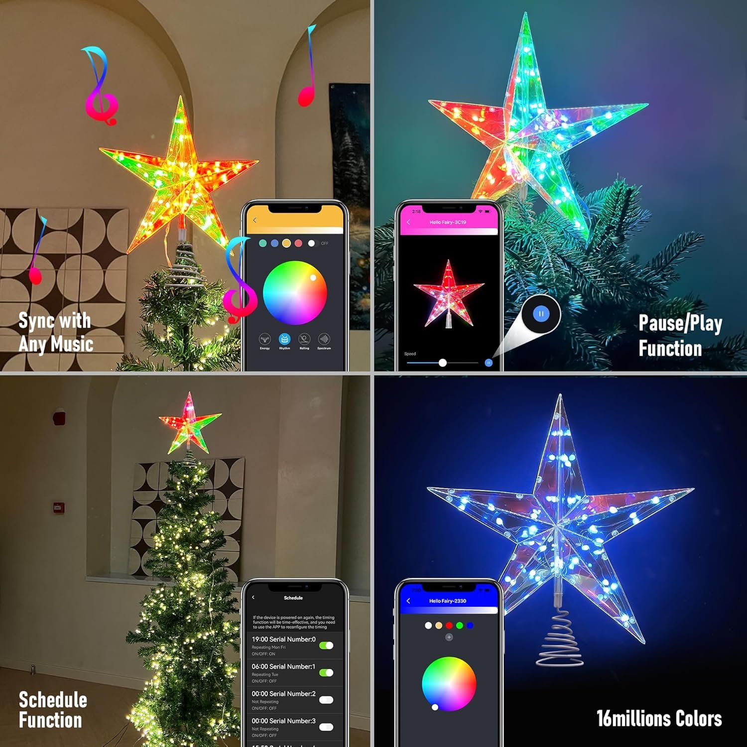 11.8" Christmas Tree Star with Smart APP&Remote, Smart Christmas Tree Toppers with Music, DIY, Dimmable, Timer, Color Changing Christmas Tree Star Topper Lighted Decorate to Holiday,Indoor - Image 9