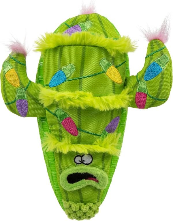 goDog Holiday Collection Mixed Materials TPE-Plush Holiday Cactus Squeaky Dog Toy, Chew Guard Technology - Green, One Size - Image 2