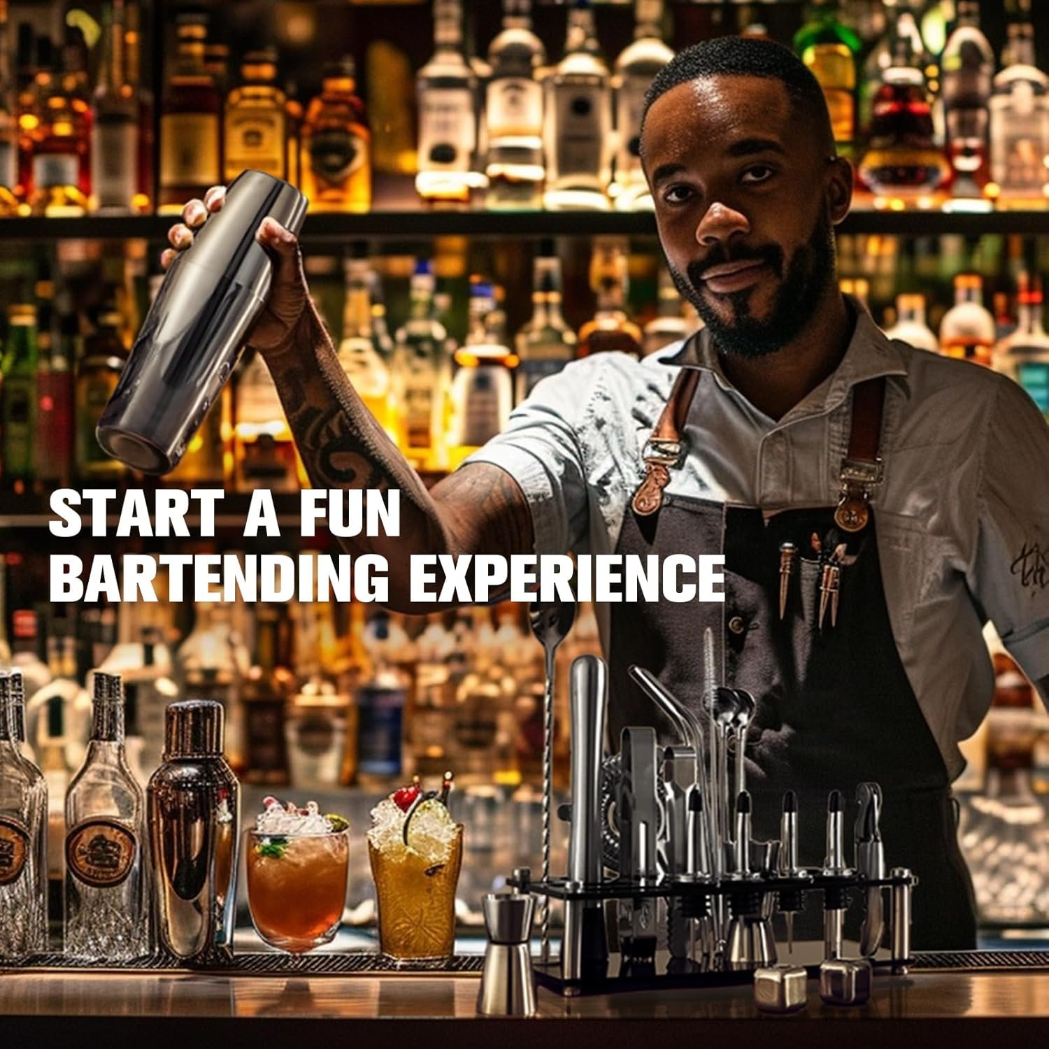 Cocktail Shaker Set, 23-Piece Boston Stainless Steel Bartender Kit with Acrylic Stand & Cocktail Recipes Booklet, Professional Bar Tools for Drink Mixing, Home, Bar, Party (Include 4 Whiskey Stones) - Image 6