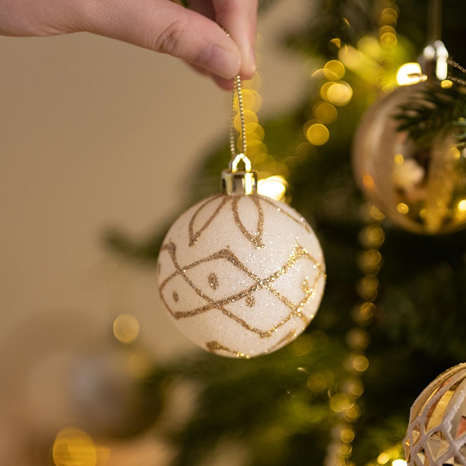 Valery Madelyn Christmas Ornaments Set, 30ct White and Gold Shatterproof Christmas Tree Decorations Ball Ornaments Bulk, 2.36 Inches Elegant Hanging Ornaments for Xmas Trees Holiday Decor - Image 6